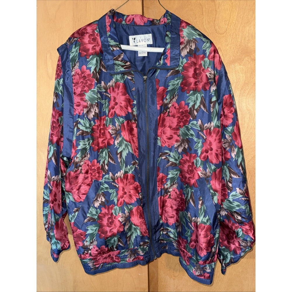 Lavon Jacket Blue & Maroon Floral Size 2XL Full Zip 90s Vintage Windbreaker